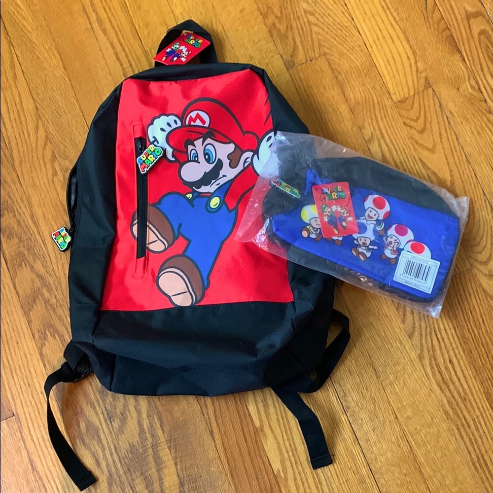 2 Piece Super Mario Backpack and Pencil Case Set NWT
